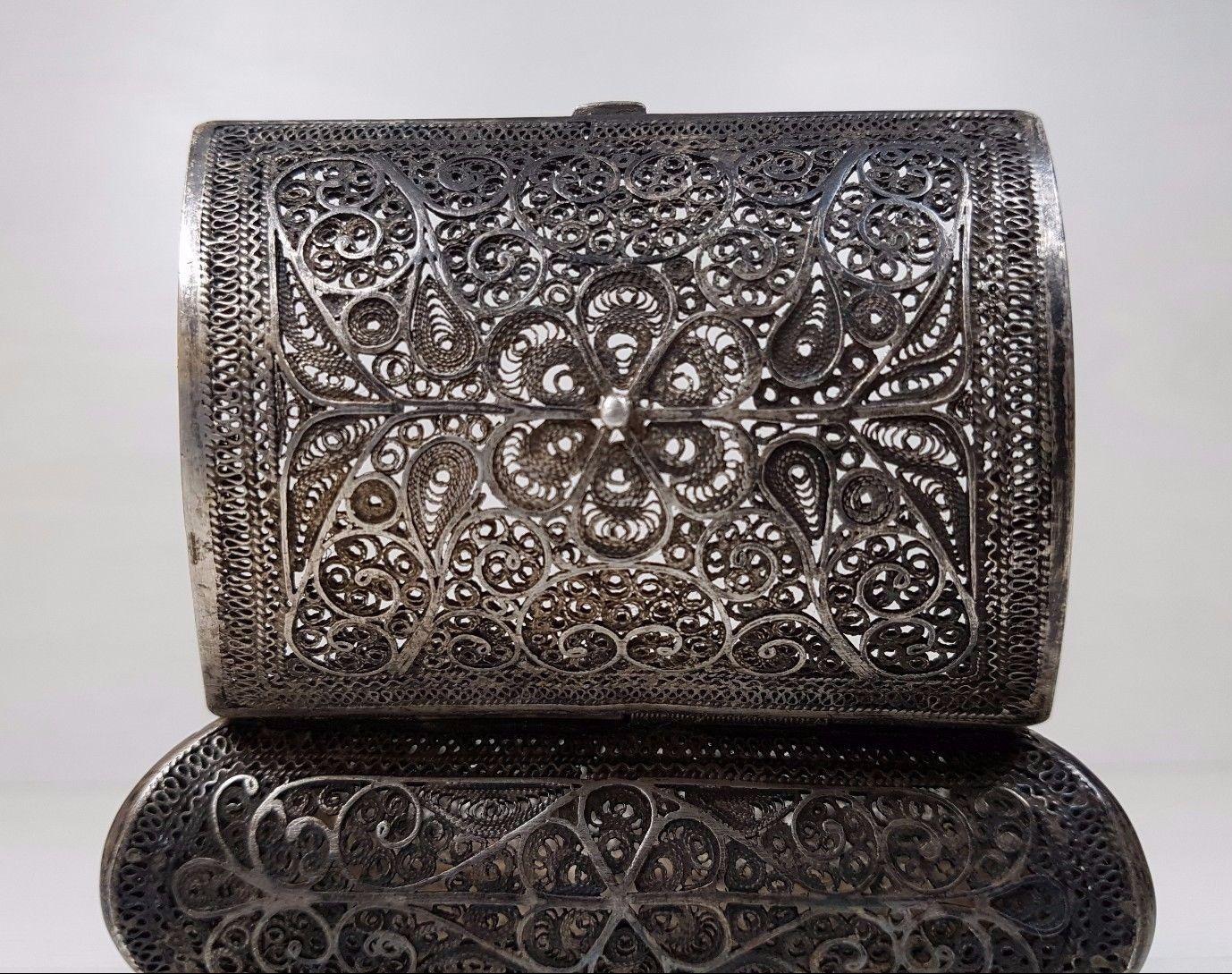 Late 19th Century Antique Russian Sterling Silver Filigree Handmade Trinket Box Chest, 1850-1899