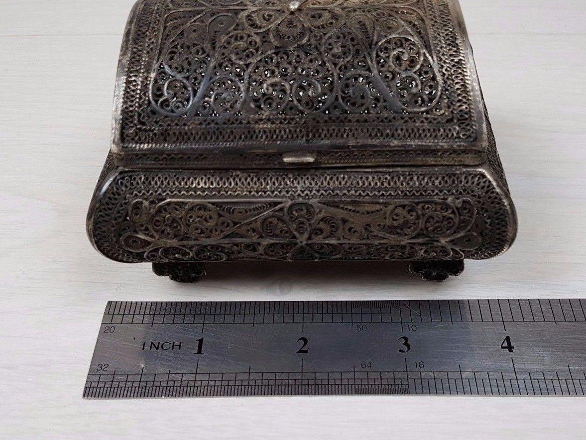 Antique Russian Sterling Silver Filigree Handmade Trinket Box Chest, 1850-1899 3