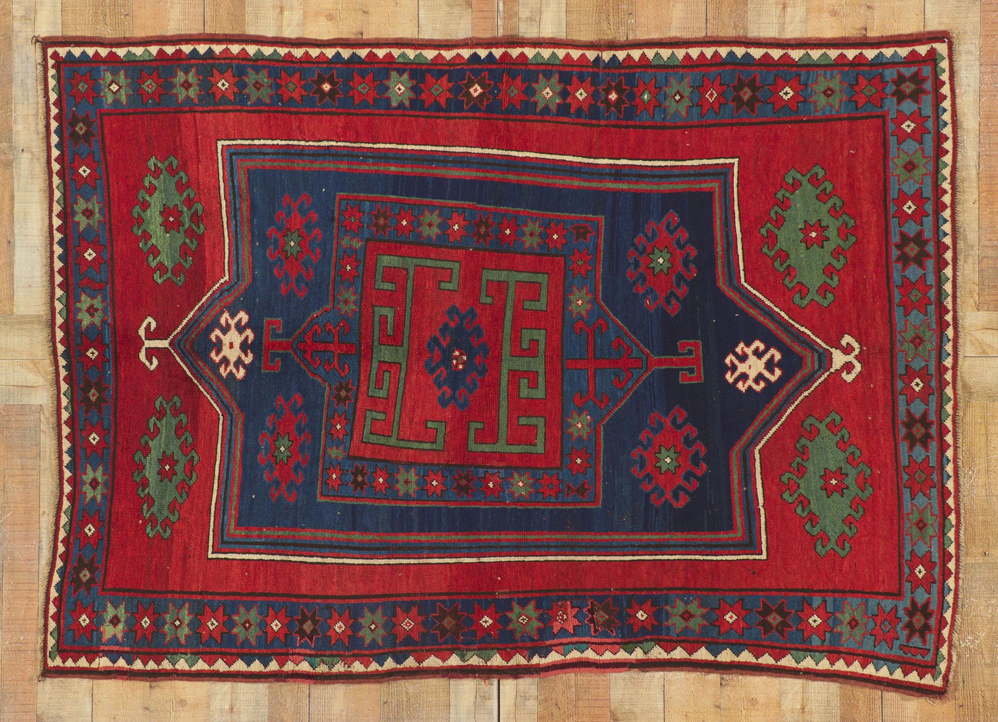 Antique Red Caucasian Kazak Rug For Sale 5