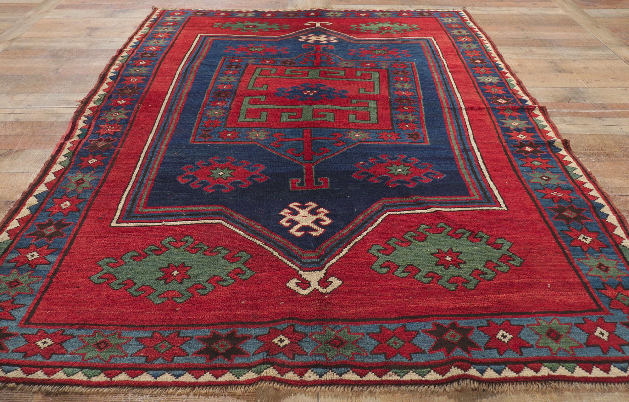 Antique Red Caucasian Kazak Rug For Sale 4