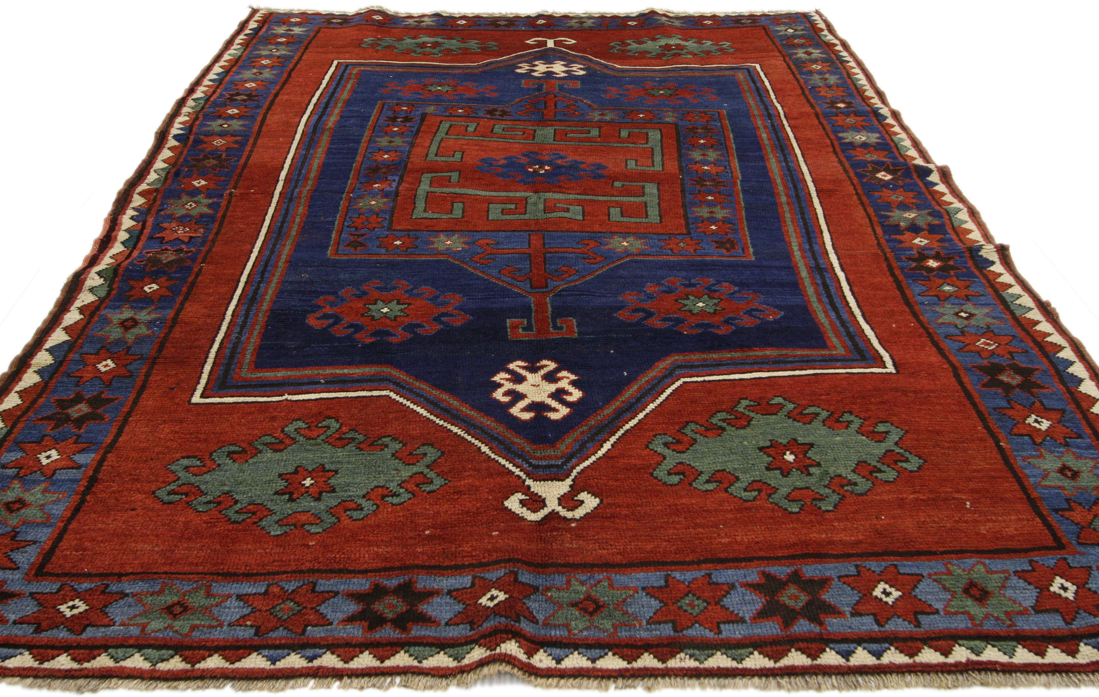 Antique Red Caucasian Kazak Rug In Good Condition For Sale In Dallas, TX