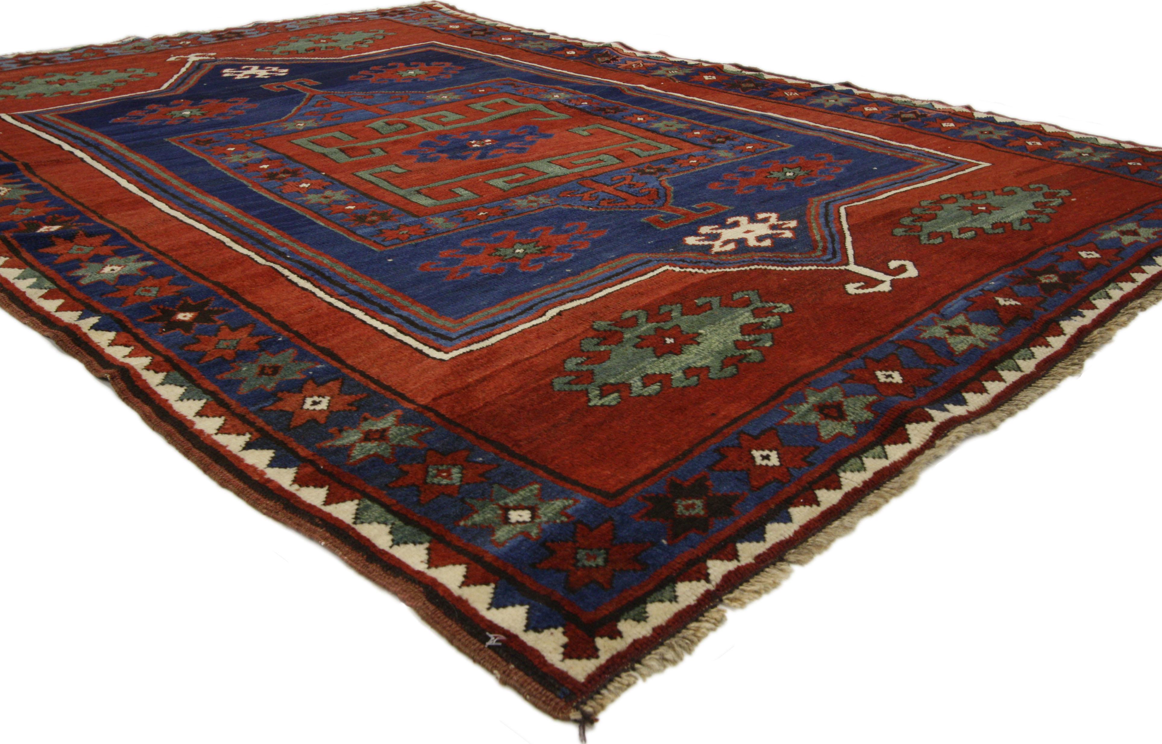 Russian Antique Red Caucasian Kazak Rug For Sale