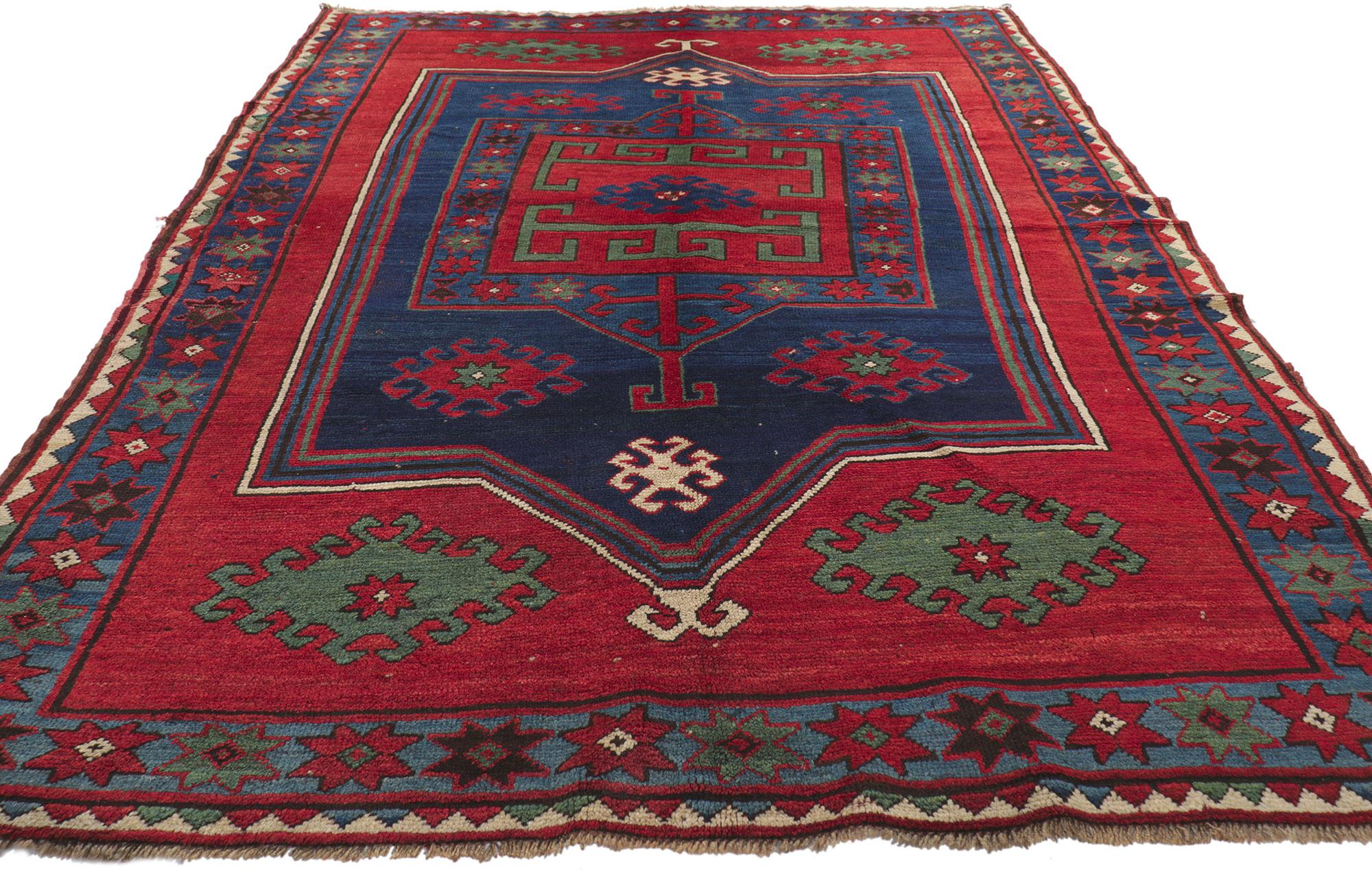 Hand-Knotted Antique Red Caucasian Kazak Rug For Sale