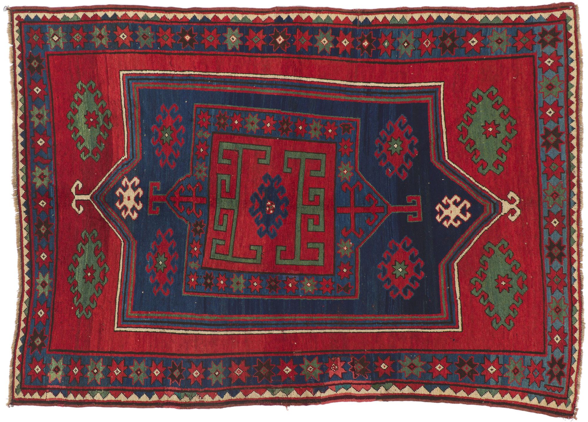 Antique Red Caucasian Kazak Rug For Sale 6