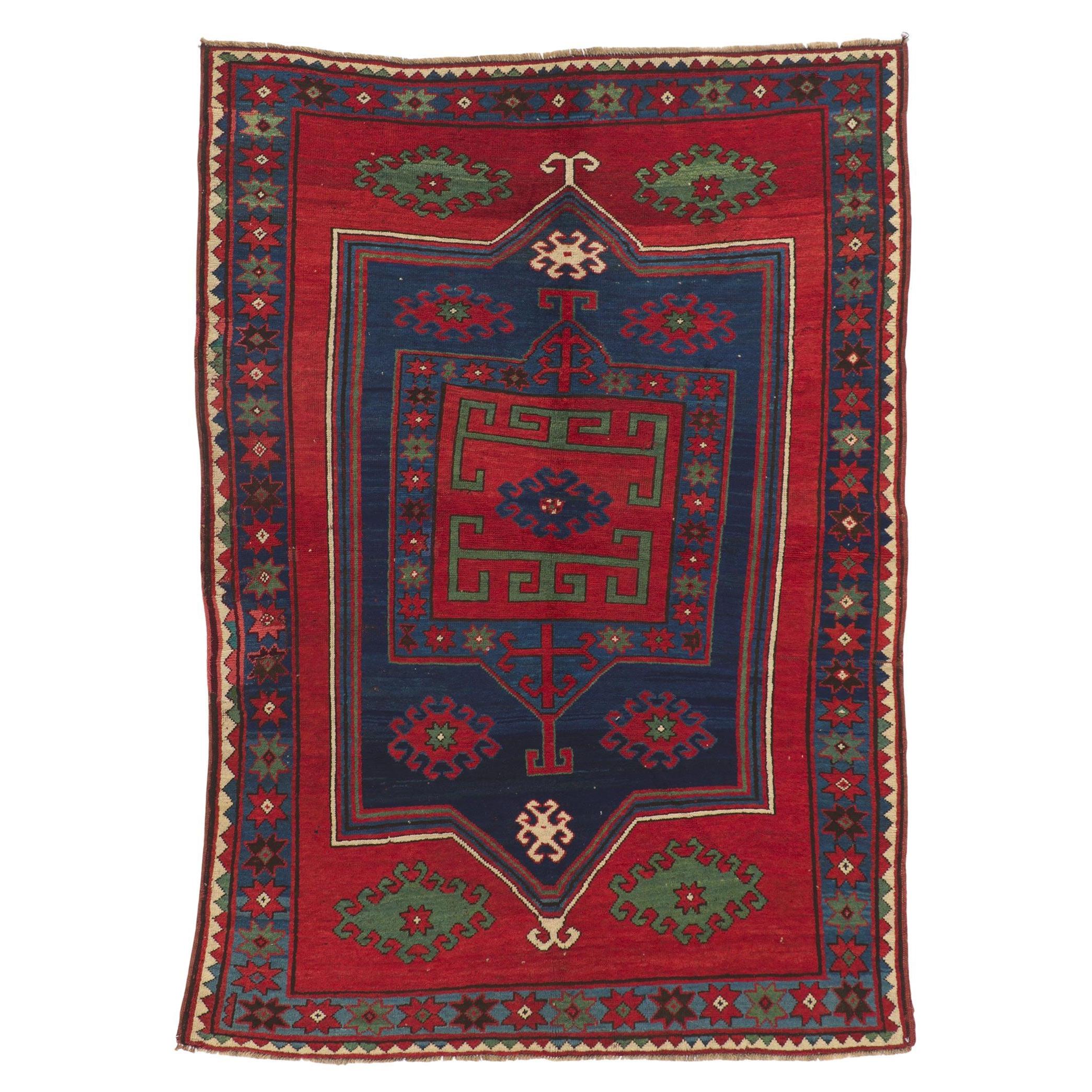 Antique Red Caucasian Kazak Rug For Sale