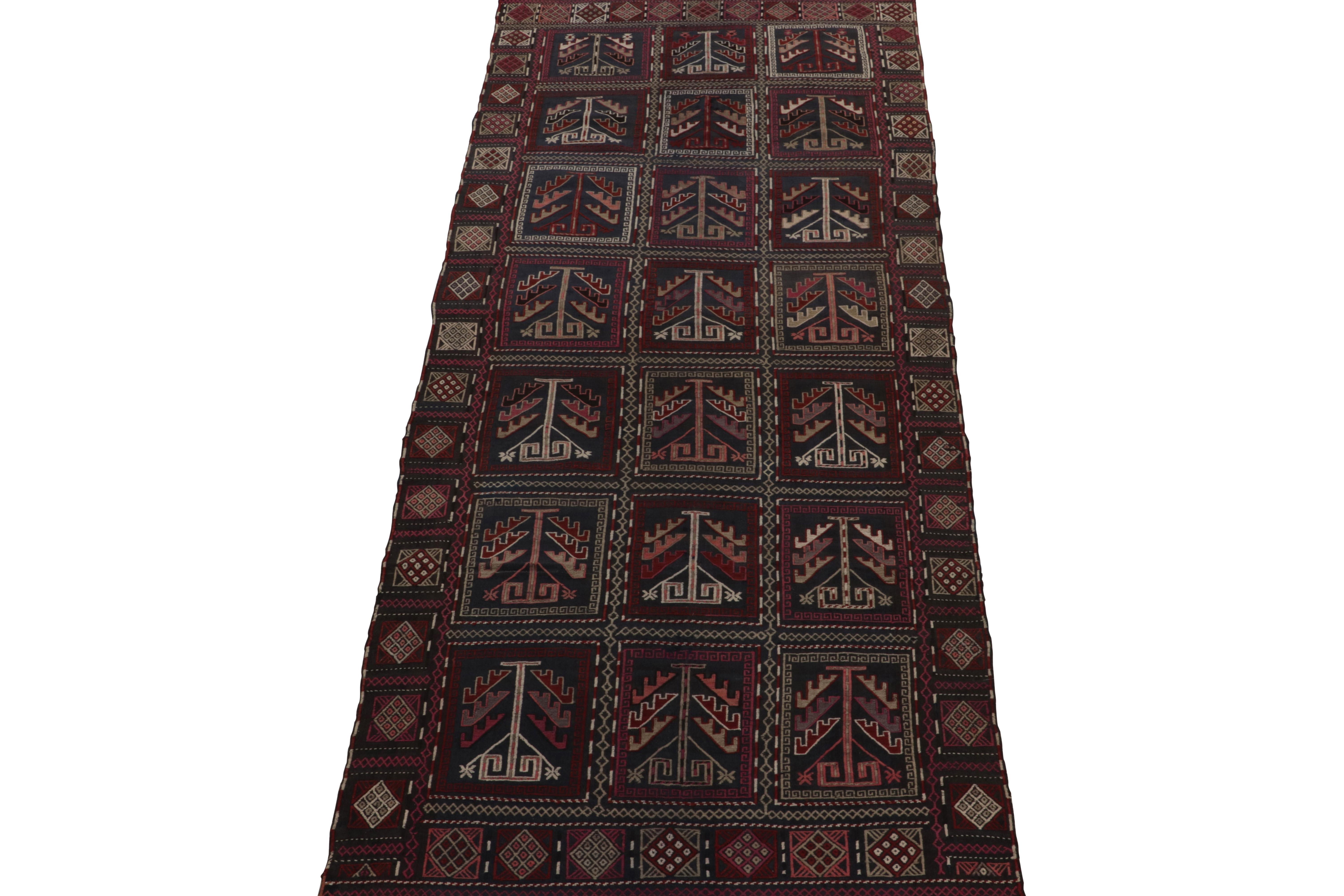 Hand-Knotted Antique RussianKilim Rug in Blue Embroidered Geometric Pattern by Rug & Kilim For Sale