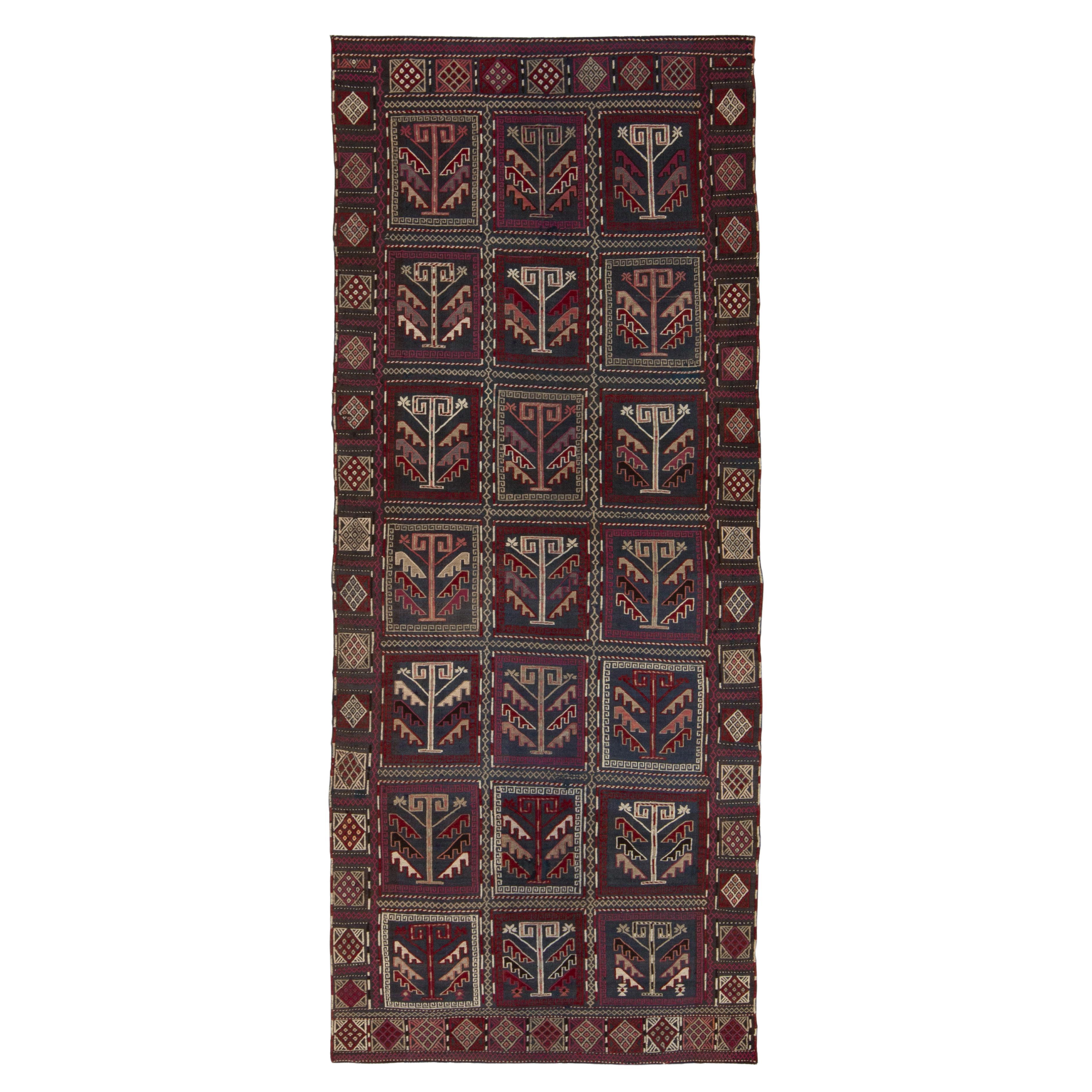 Antique RussianKilim Rug in Blue Embroidered Geometric Pattern by Rug & Kilim