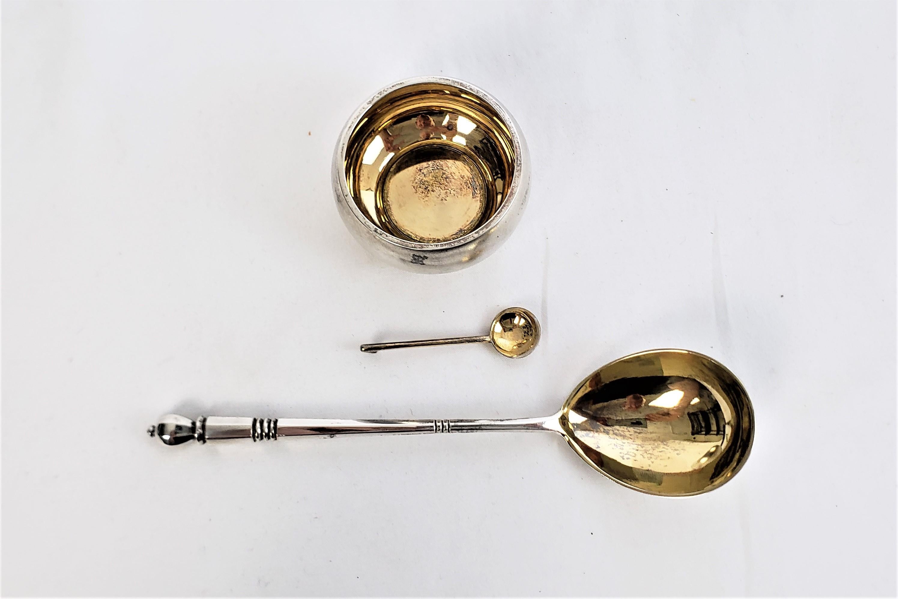 Antique Russian Tsarist .888 Silver Serving Spoon & Open Salt Cellar & Spoon Set For Sale 1