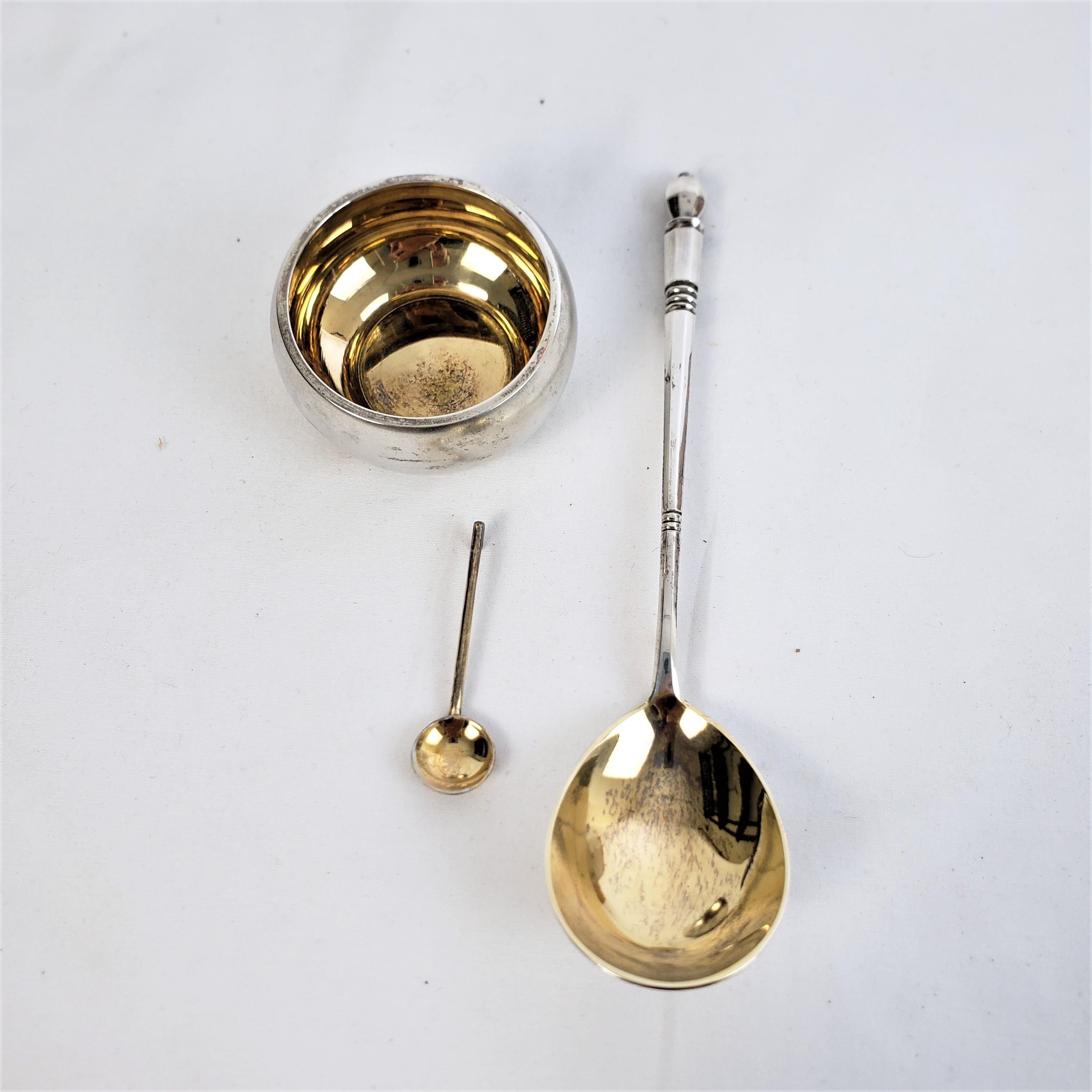 Antique Russian Tsarist .888 Silver Serving Spoon & Open Salt Cellar & Spoon Set For Sale 2