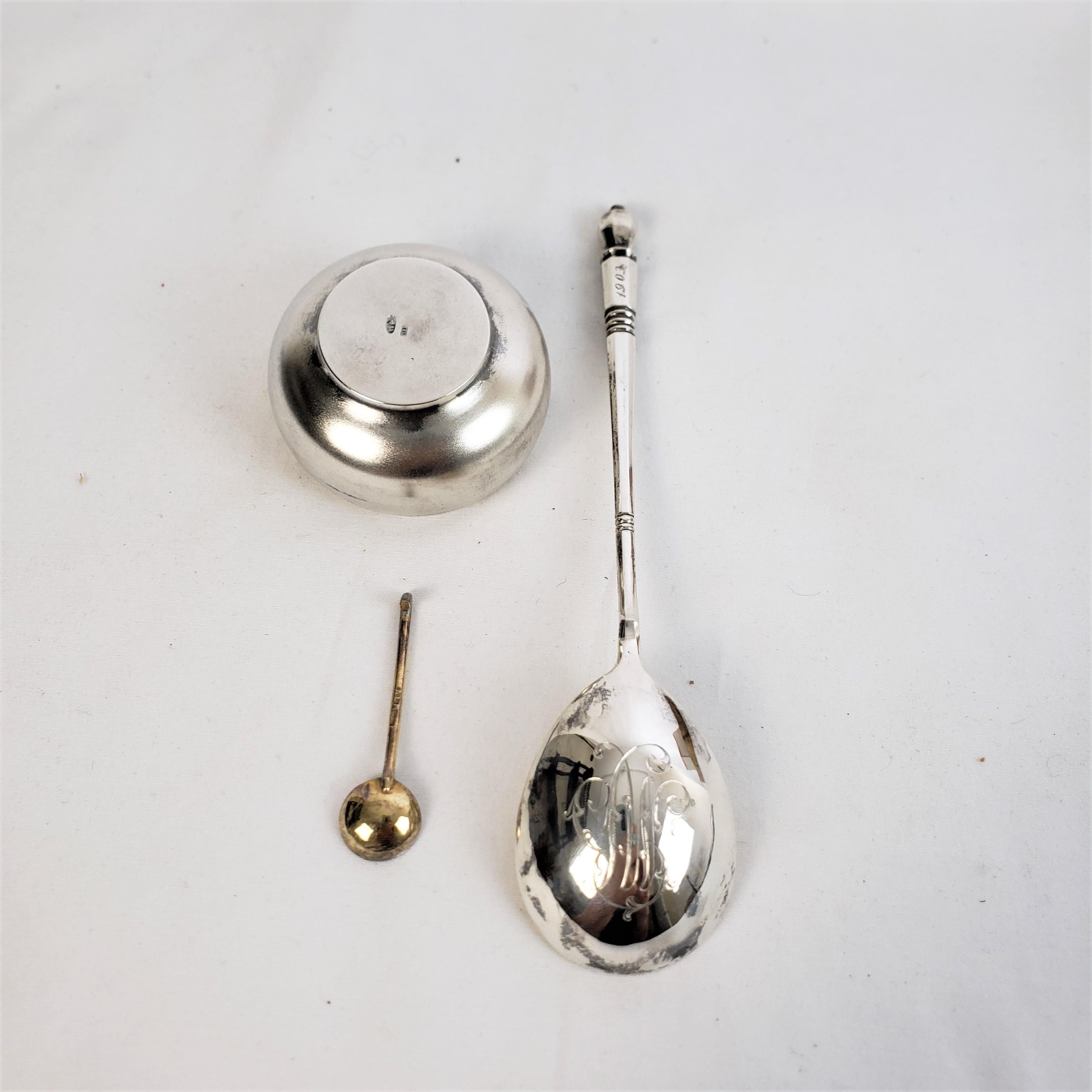 Antique Russian Tsarist .888 Silver Serving Spoon & Open Salt Cellar & Spoon Set For Sale 3