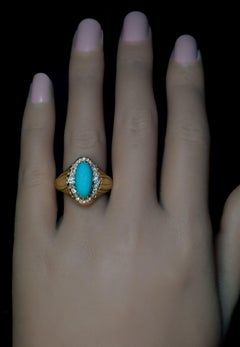 Antique Russian Turquoise Diamond Gold Ring