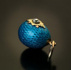 Antique Russian Turquoise Guilloche Enamel Gold Egg Pendant