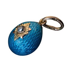 Antique Russian Turquoise Guilloche Enamel Gold Egg Pendant