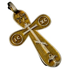 Antiker russischer zweifarbiger Goldkreuz-Anhänger, 1862