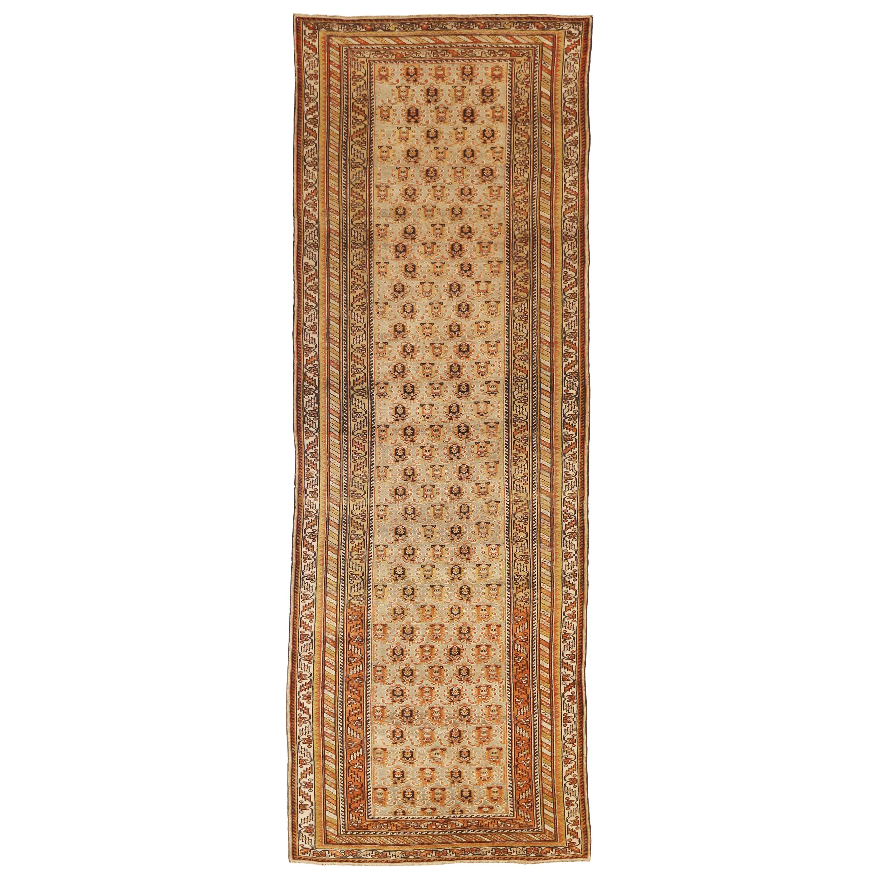Antique Russian Varamin Style Runner Rug with Black and Brown Mina Khani Details For Sale