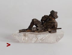 Antique Russian  Vasiliy  Grachev Figure Resting Cossack Bronze Rock Crystal
