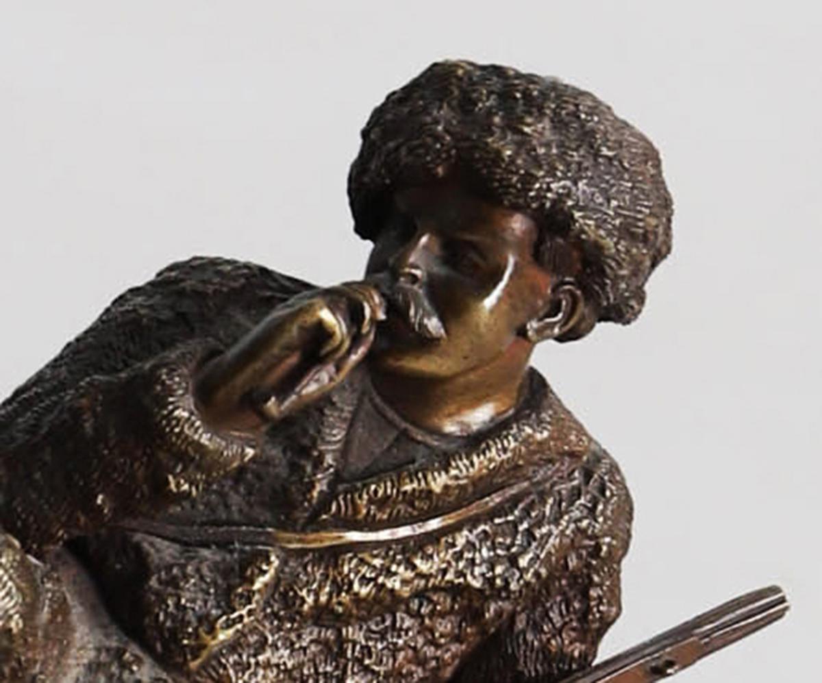 Ruso antiguo  Vasiliy  Figura Grachev Reposo Cosaco Bronce Cristal de Roca Corte cuadrado en venta
