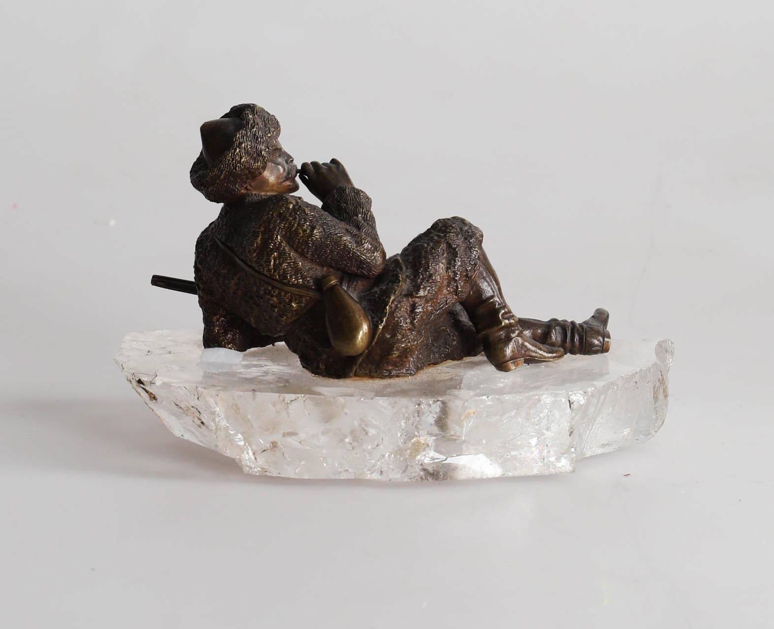 Femenino o masculino Ruso antiguo  Vasiliy  Figura Grachev Reposo Cosaco Bronce Cristal de Roca en venta