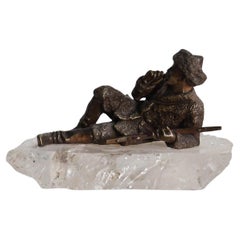 Ruso antiguo  Vasiliy  Figura Grachev Reposo Cosaco Bronce Cristal de Roca