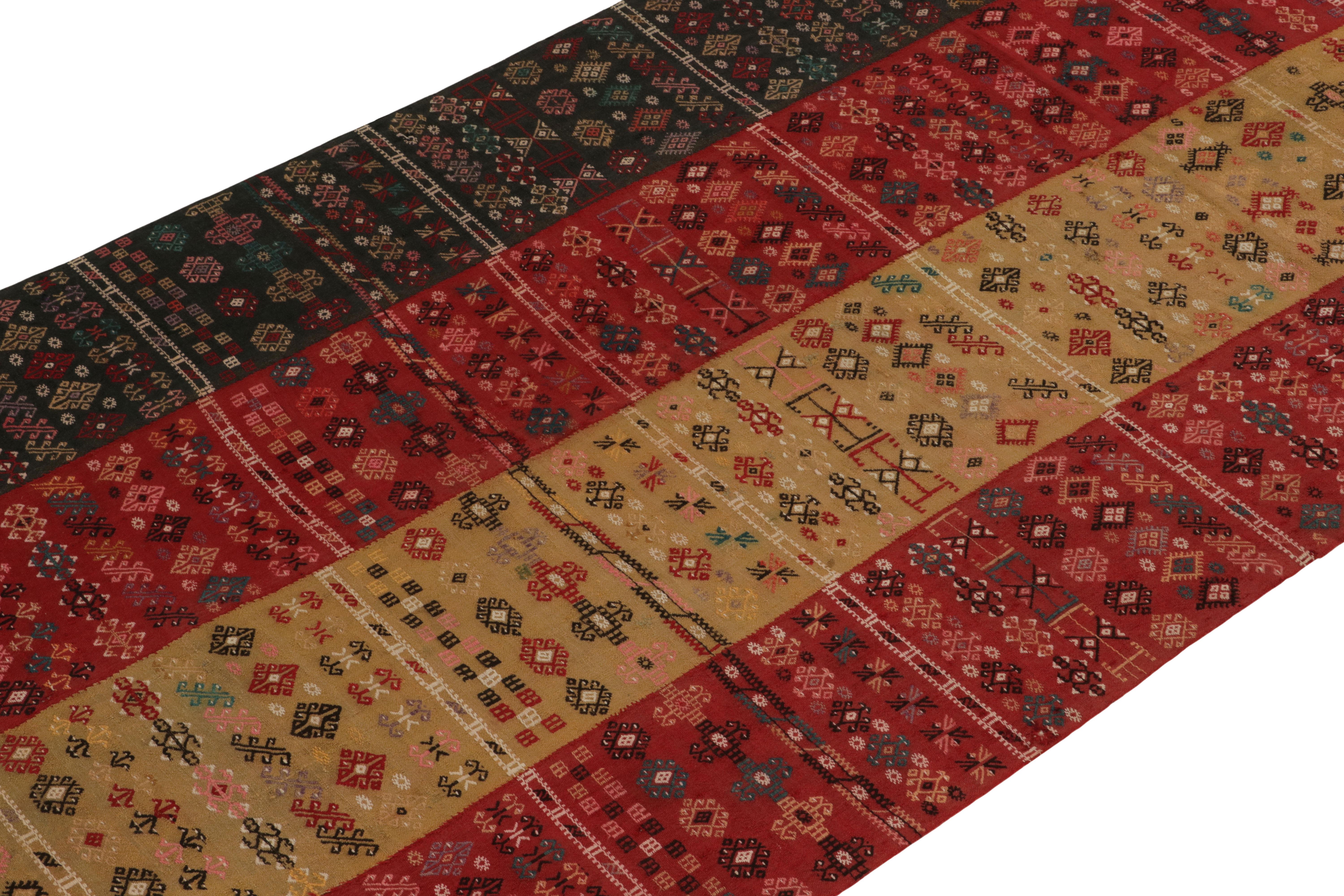 Hand-Knotted Antique Russian Verneh kilim in Red, Beige Geometric Patterns by Rug & Kilim For Sale