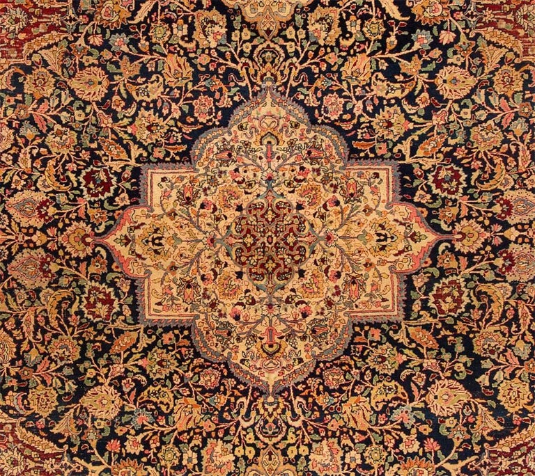 Antique Rust and Blue Persian Distress Floral Medallion Carpet For Sale ...