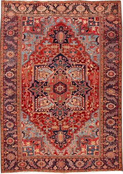 Antiker persischer Heriz-Roter handgefertigter Wollteppich mit Medaillon-Motiv