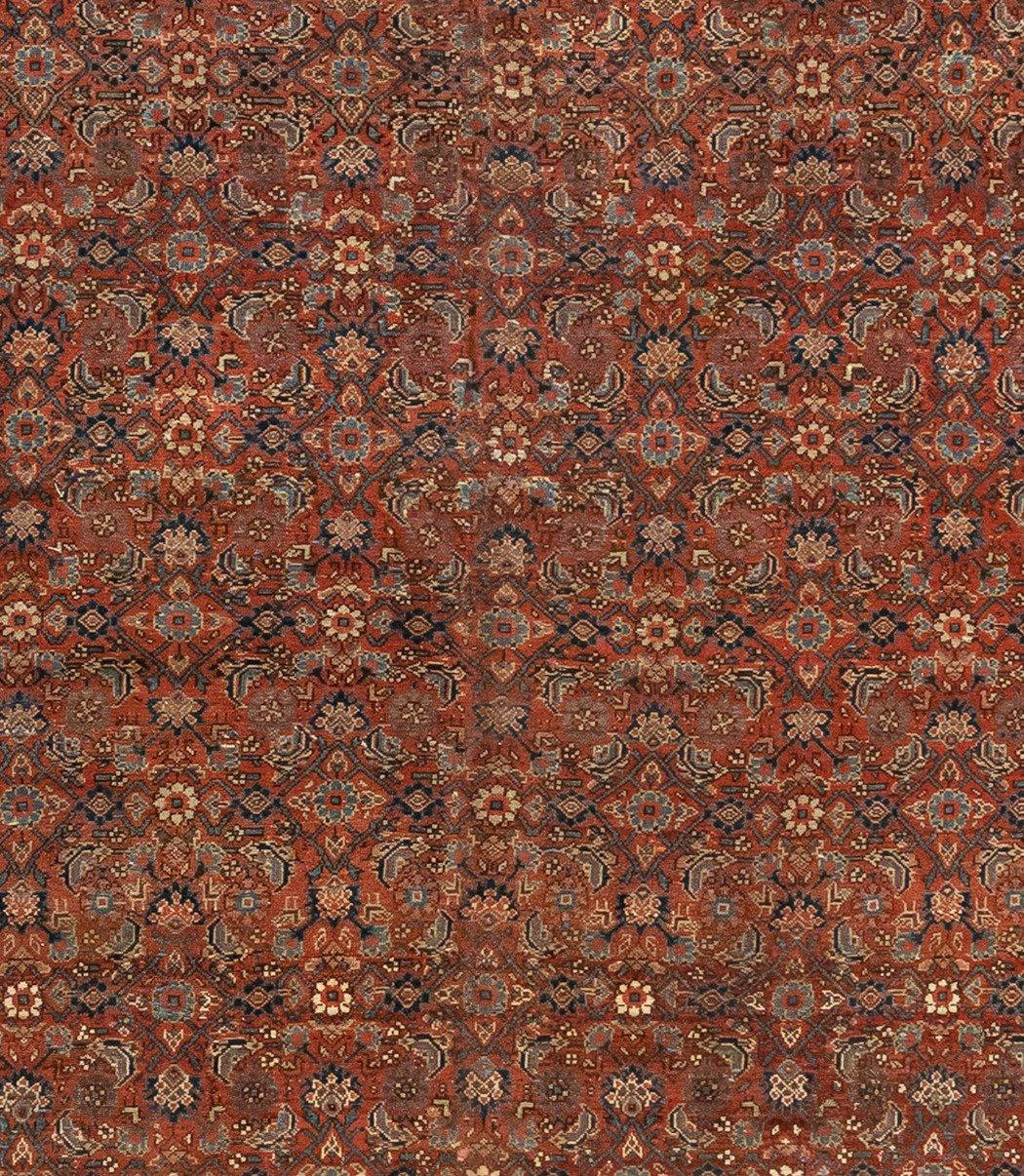 Hand-Knotted Antique Vintage Rust and Ivory Persian Floral Malayer Area Rug, circa 1910-1920s For Sale