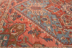 Antique Rust and Teal Persian Heriz Rug