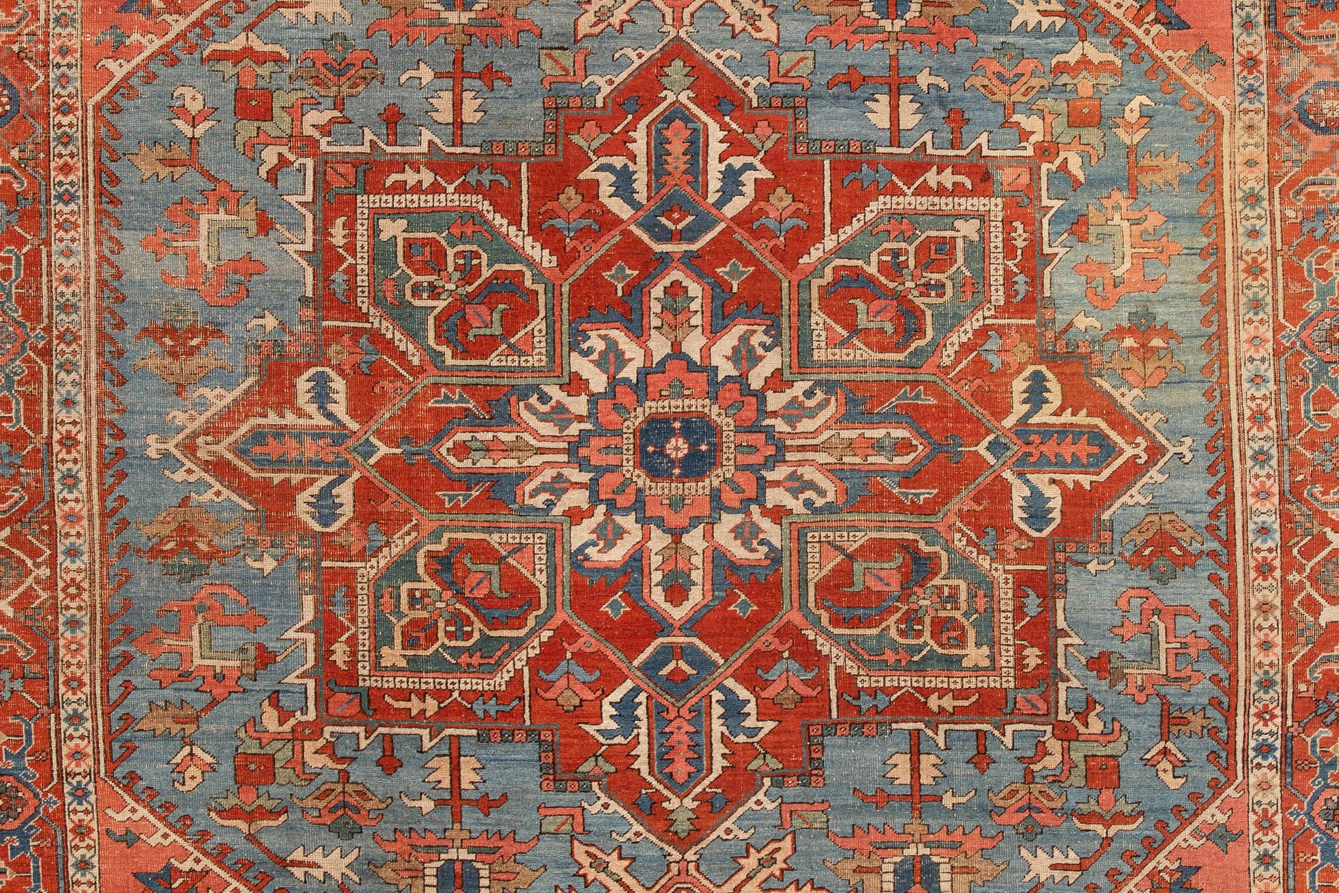 Heriz Serapi Antique Rust and Teal Persian Heriz Rug