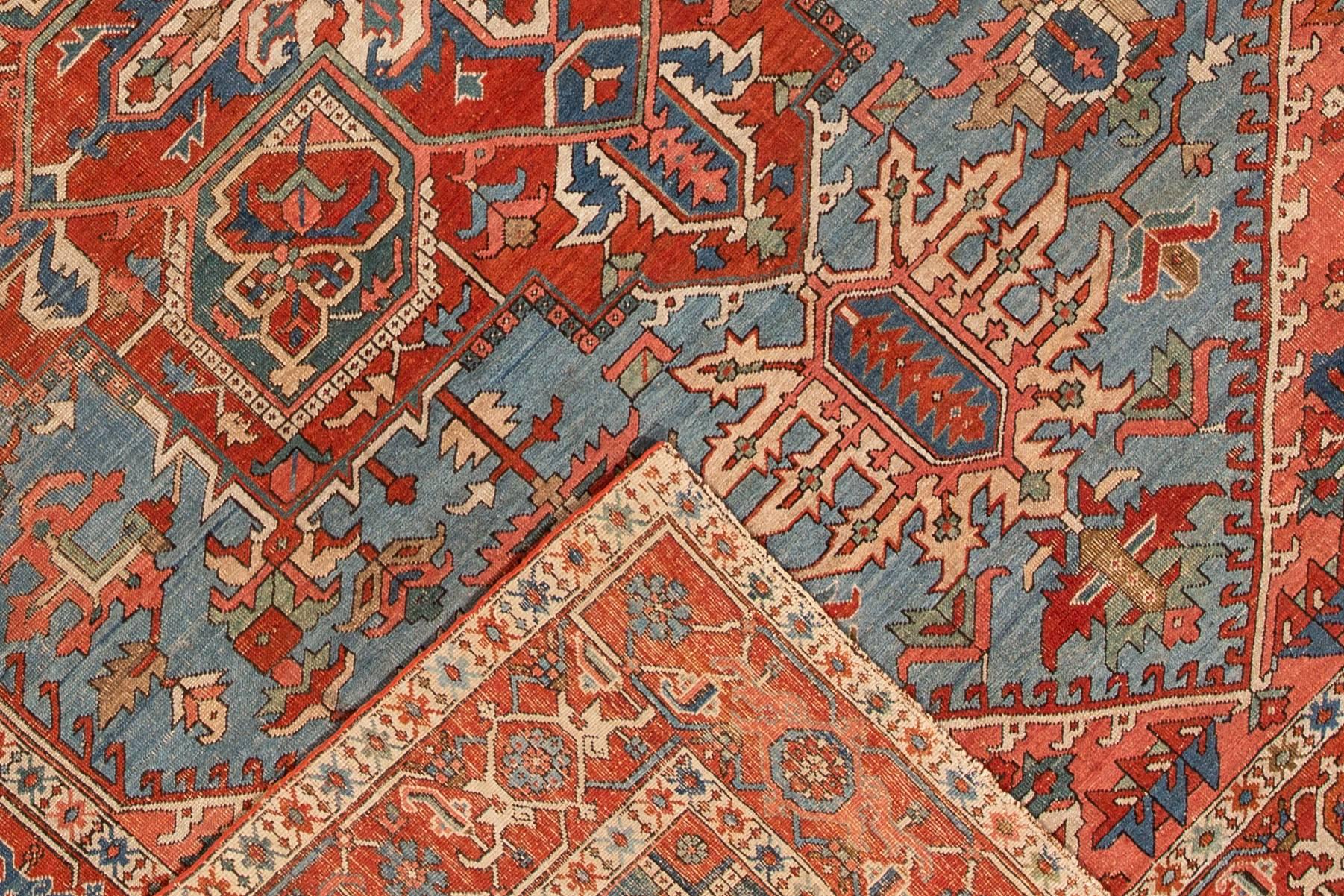 Hand-Knotted Antique Rust and Teal Persian Heriz Rug