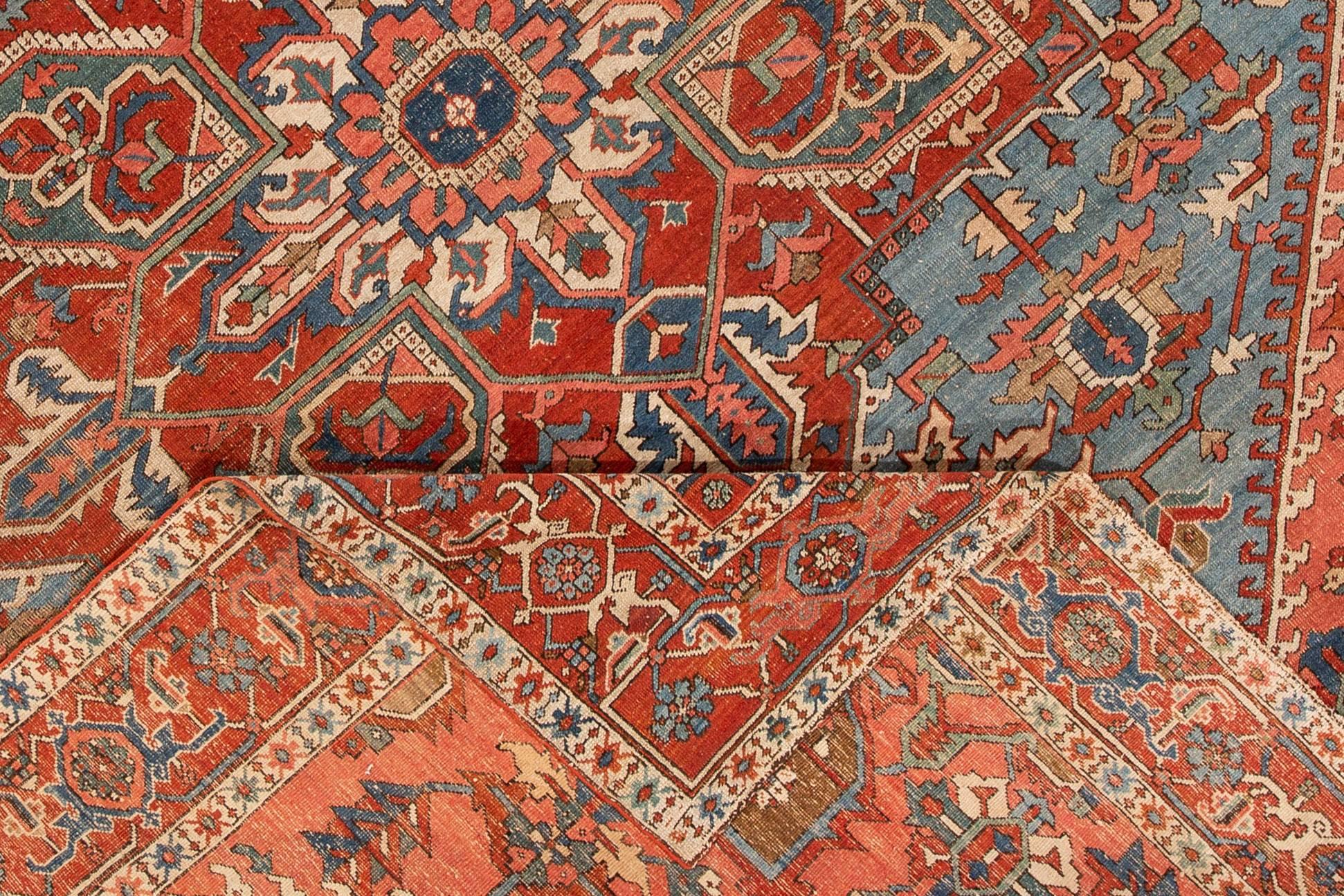 Antique Rust and Teal Persian Heriz Rug In Good Condition In Norwalk, CT