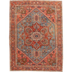 Antique Rust and Teal Persian Heriz Rug