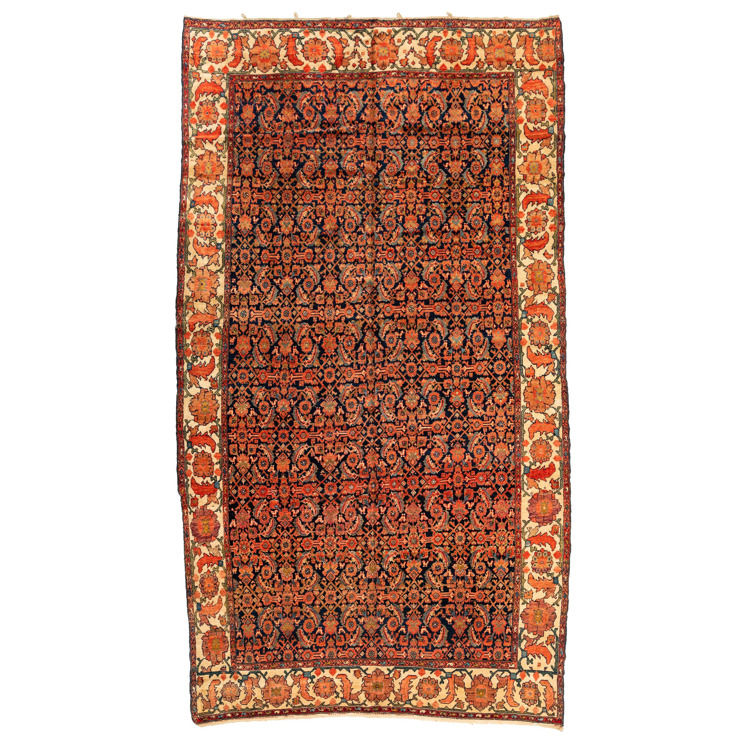 Antique Rust Ivory and Navy Blue Bakhtiari Persian Rug For Sale