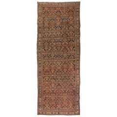 Antique Rust Ivory Navy Blue Geometric Malayer Persian Rug, circa 1880-1900s