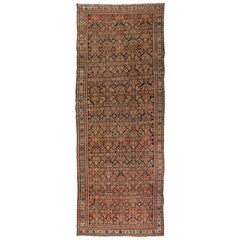 Antique Rust Ivory Navy Blue Geometric Malayer Persian Rug, circa 1880-1900s