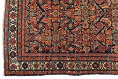 Antique Rust Ivory Navy Blue Geometric Malayer Persian Rug, circa 1880-1900s