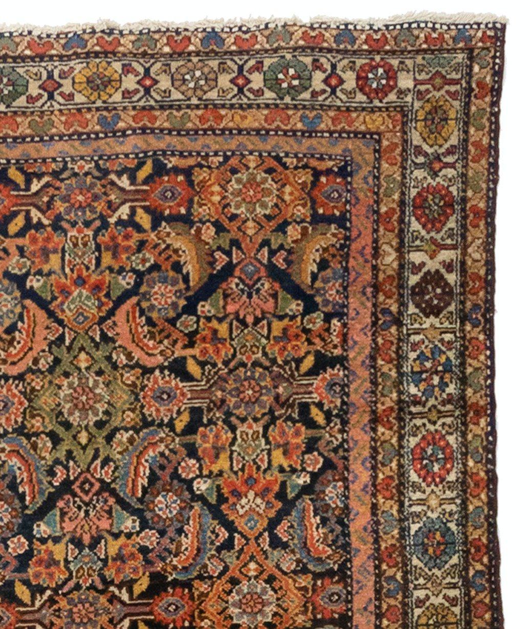 Antique Rust Ivory Navy Blue Geometric Malayer Persian Rug, circa 1880-1900s In Good Condition For Sale In New York, NY
