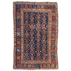 Antique Rust Ivory Navy Blue Tribal Persian Hamedan Area Rug, circa 1900-1910