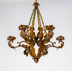 Antique Rust Patina 6-Arm Leaves Chandelier