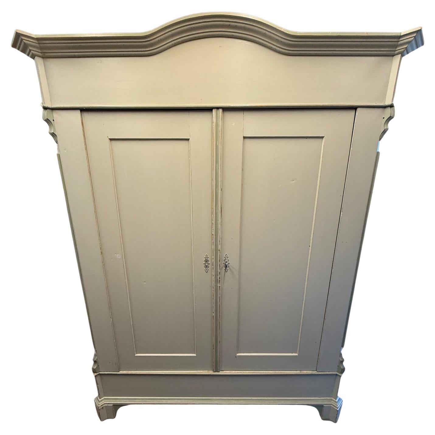 Antique Rustic 19th Century Painted White French Pine Armoire / Wardrobe
