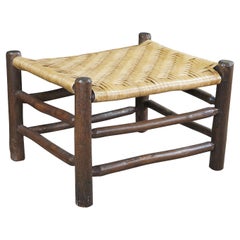 Antique Rustic Adirondack Old Hickory Style Rattan Log Stool Bench Ottoman 22"