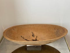 Antique Rustic American Oval Dough Wood Carved Bowl with Handles