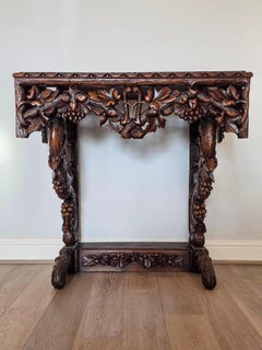 Antique Rustic Black Forest Carved Wood Console Table