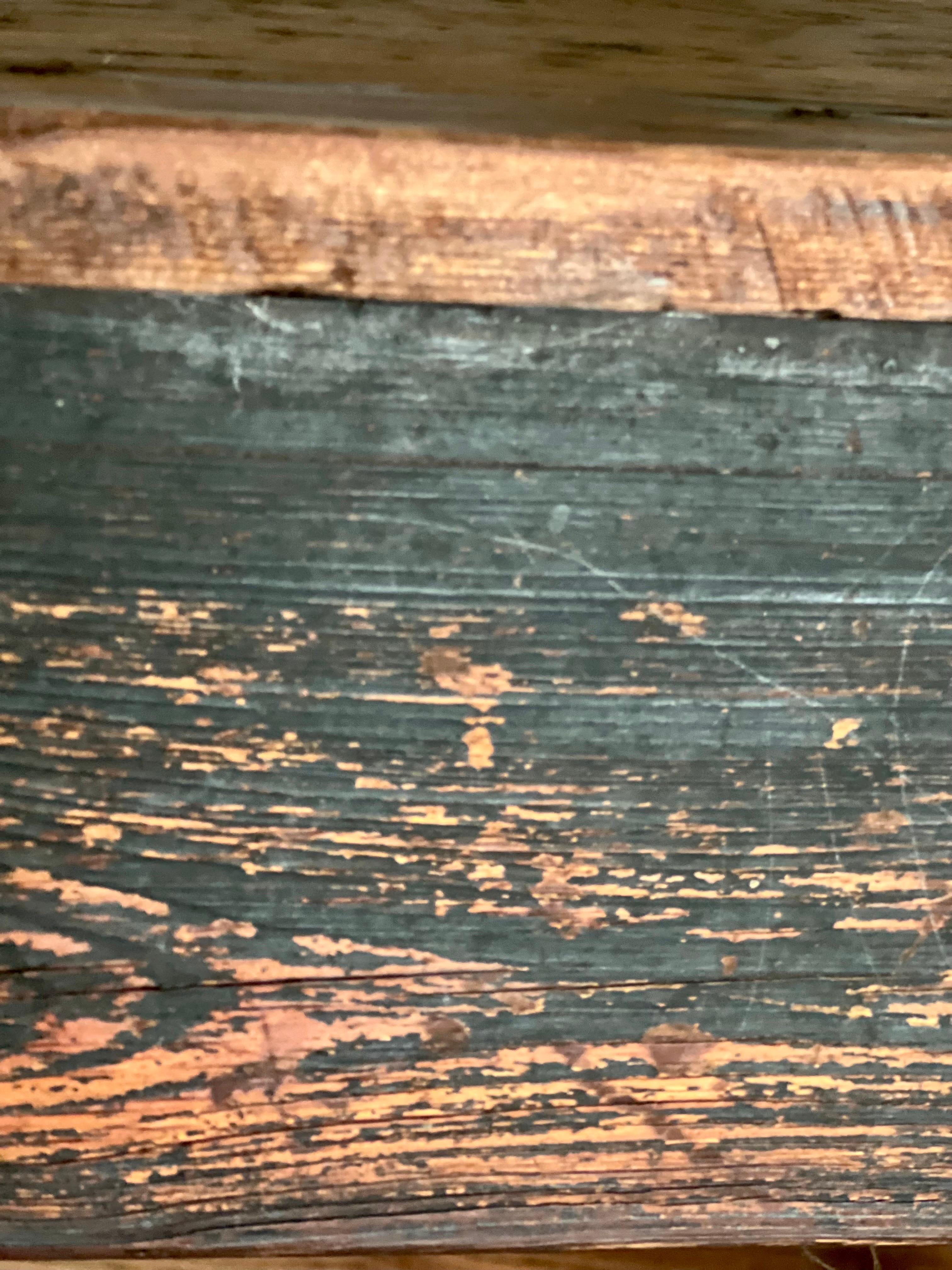 Antique Rustic Black Painted Farmhouse Harvest Work Table For Sale 5