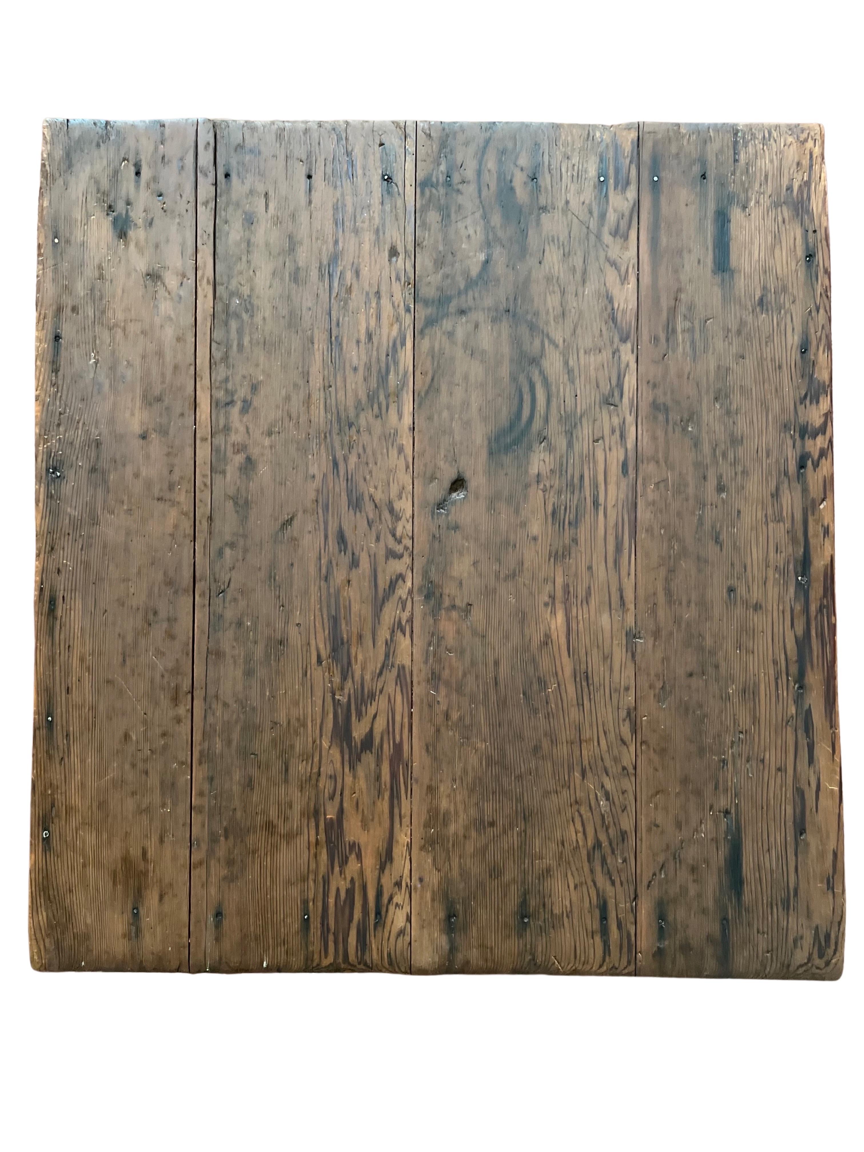 Poplar Antique Rustic Black Painted Farmhouse Harvest Work Table For Sale