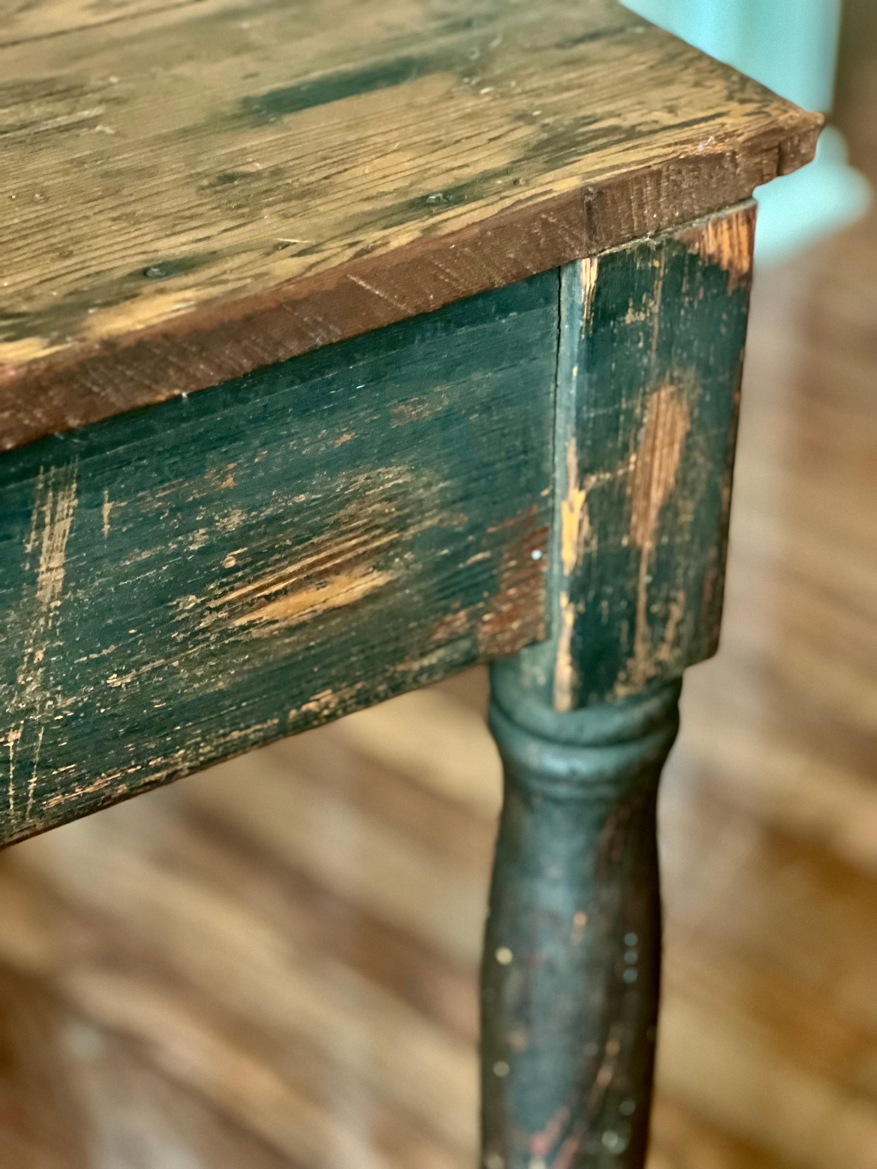 Antique Rustic Black Painted Farmhouse Harvest Work Table For Sale 1