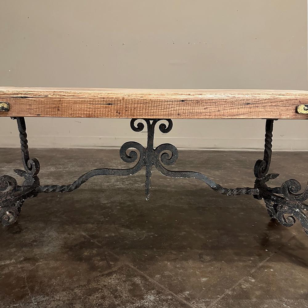 Antique Rustic Butcher Block Wrought Iron Coffee Table For Sale 7