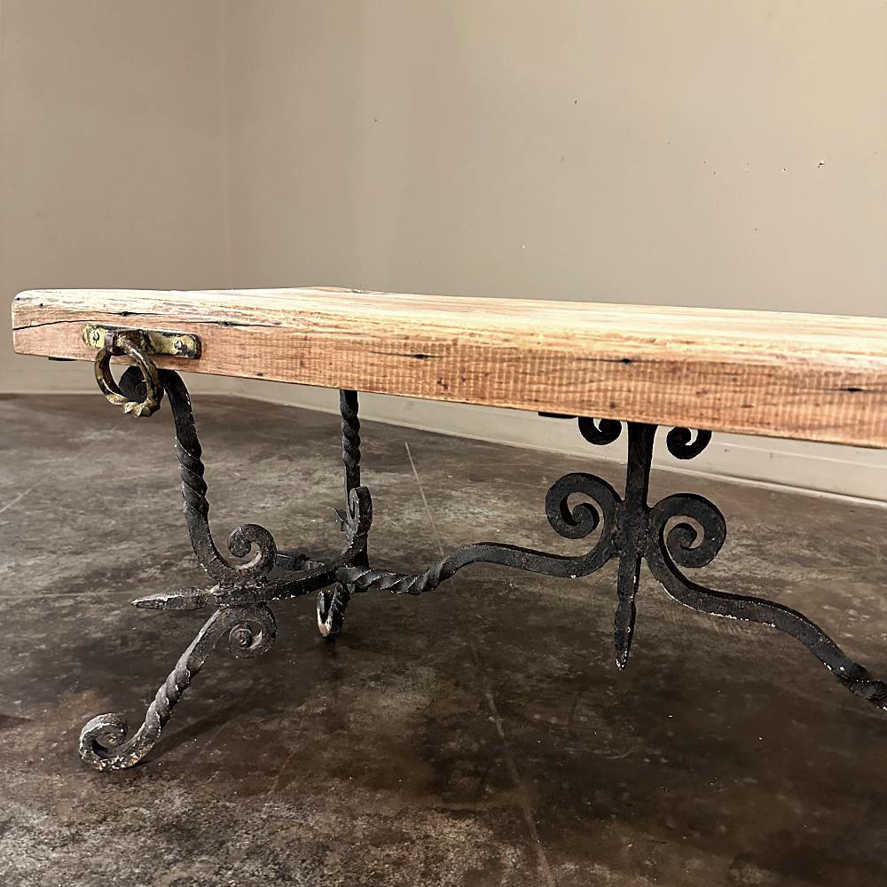 Antique Rustic Butcher Block Wrought Iron Coffee Table For Sale 12