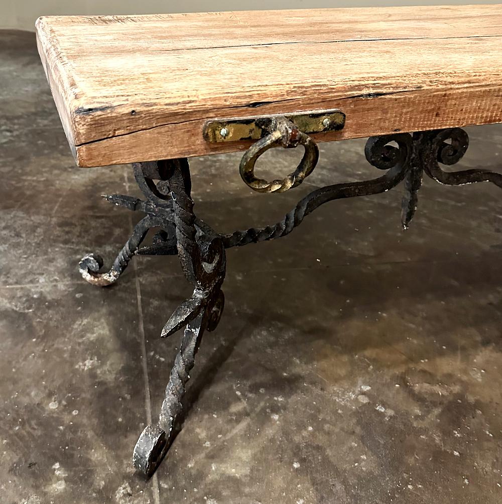 Antique Rustic Butcher Block Wrought Iron Coffee Table For Sale 13