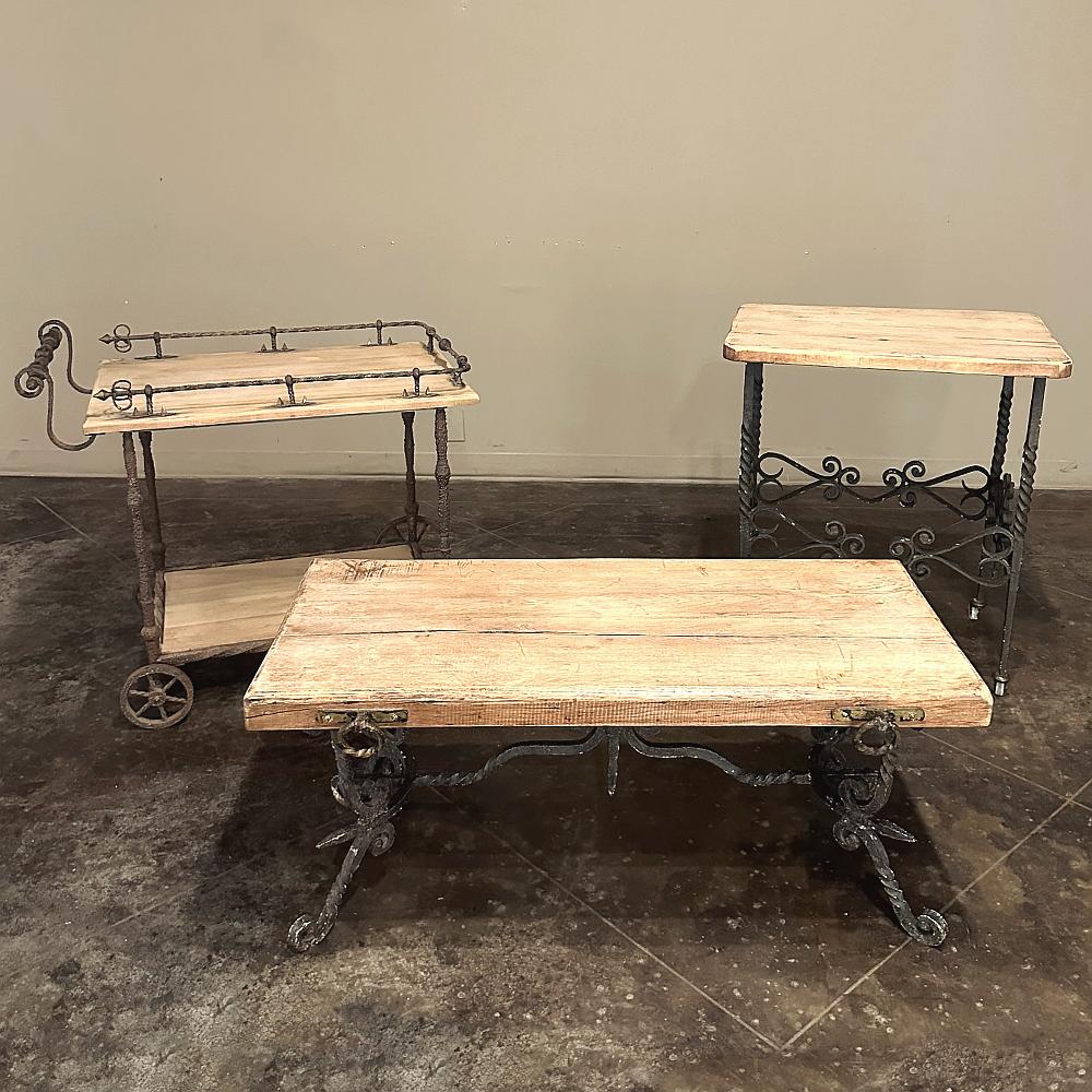 Antique Rustic Butcher Block Wrought Iron Coffee Table is the perfect choice for entertaining with timeless style yet retaining a casual look so prominent in today's decors.  The thick, solid oak butcher block top will ensure decades of enjoyment,
